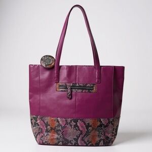 Kate Landry NEW Leather Snake Animal Print Tote Bag Shoulder Satchel FOB Pink